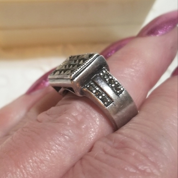 1980S Sharon Evans Marcasites Sterling Silver Ring - Picture 4 of 5
